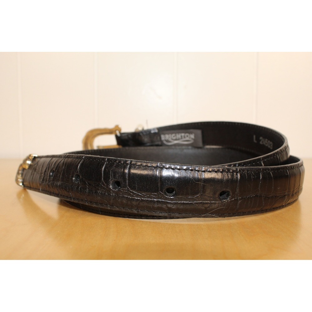 Brighton Belt Black Croc-Embossed Leather 24503 Silver Tone Buckle Womens SZ LG - Picture 3 of 5